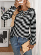 Striped Button Detail Long Sleeve Top (26)