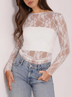 Mesh Floral Lace Long Sleeve T-shirt (2)
