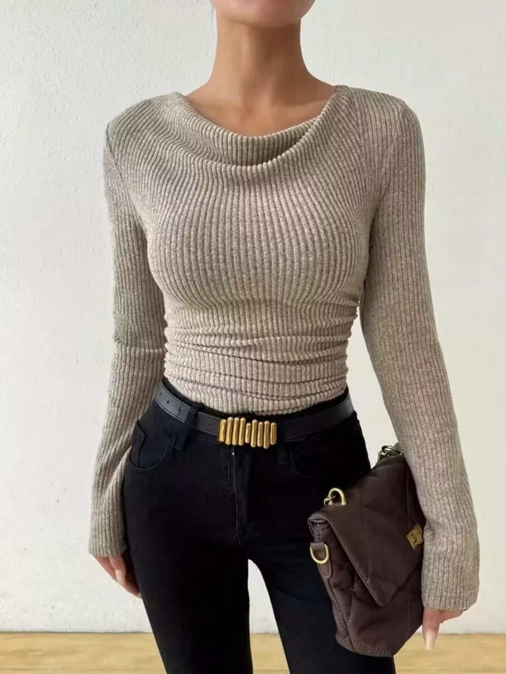 Cowl Neck Ribbed Long Sleeve Sweater (11)