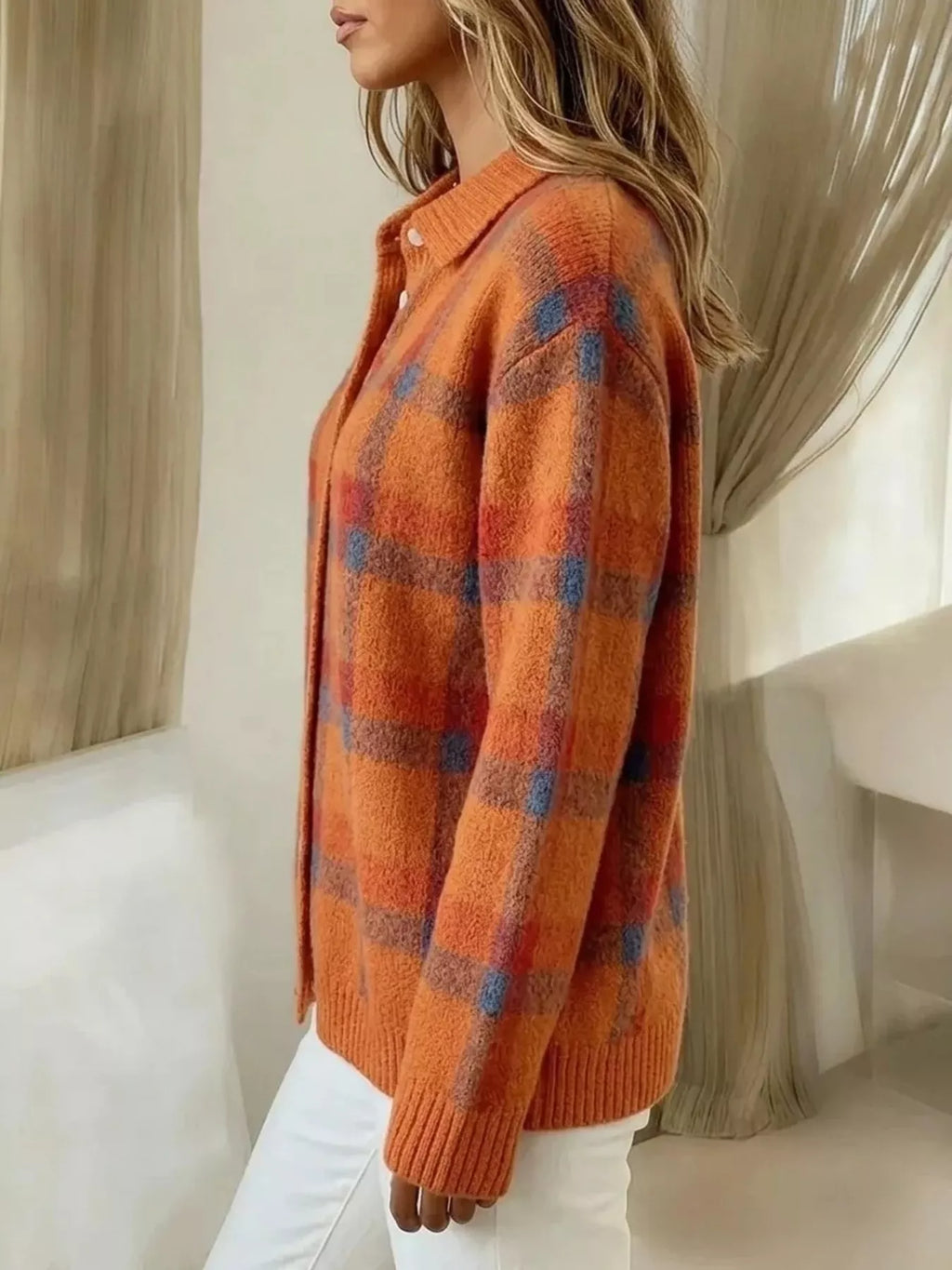 Plaid Button-up Cardigan (2)