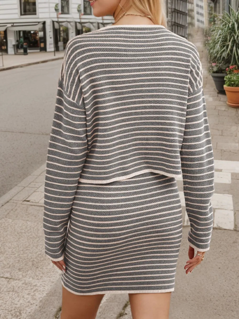 Striped Long Sleeve Top Skirt Set (8)