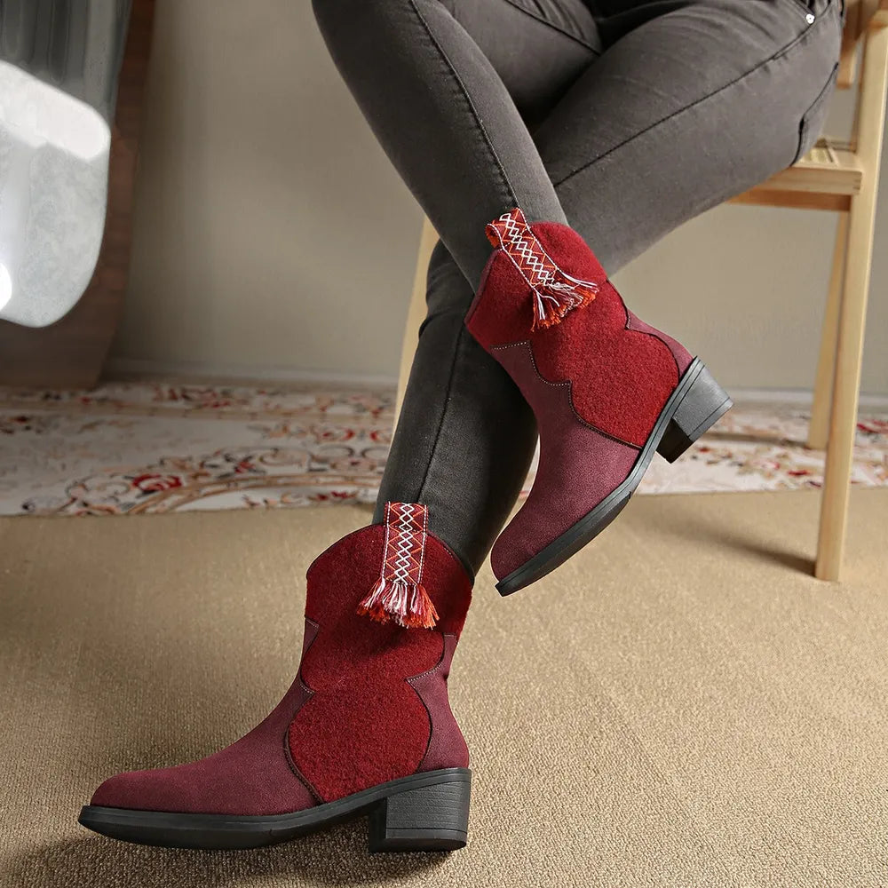Suede Point Toe Block Heel Boots (8)