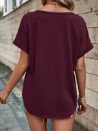 Full Size Decor Button Short Sleeve T-shirt Plus (9)