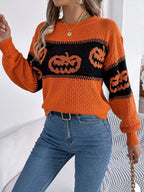 Halloween Pumpkin Pattern Round Neck Sweater (4)