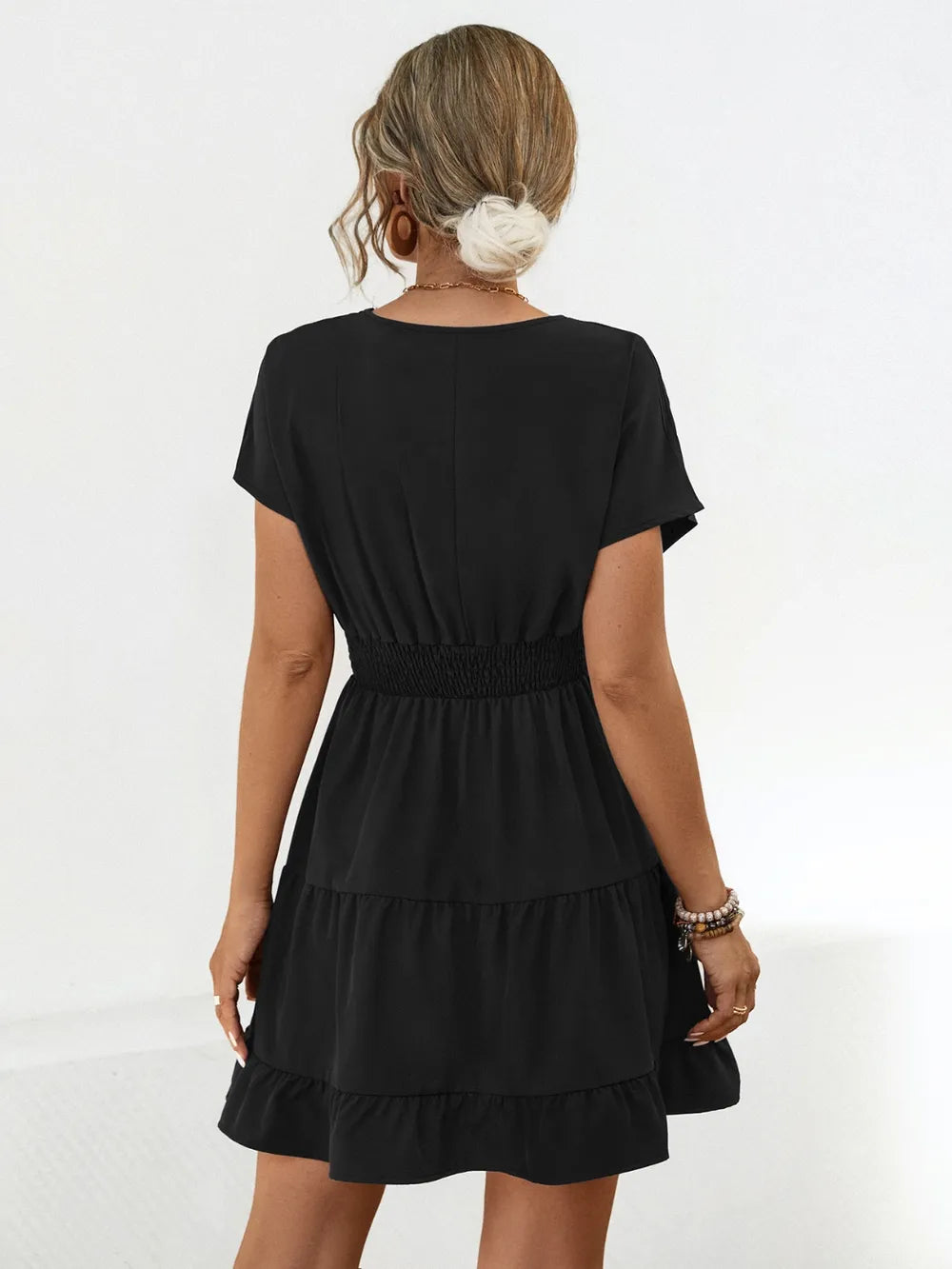 Ruffled Smocked V-neck Tiered Dress (10)