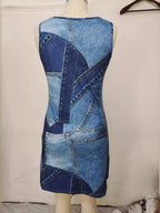 Patchwork Denim Sleeveless Dress (4)