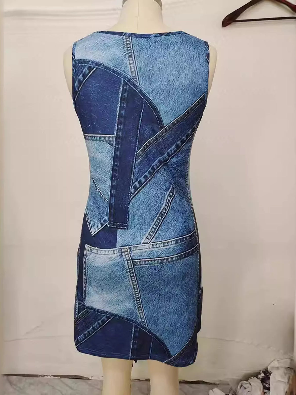 Patchwork Denim Sleeveless Dress (4)