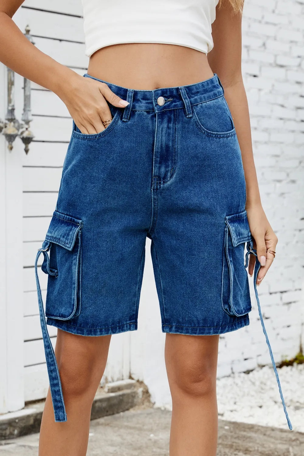 Washed Cargo Denim Shorts (7)