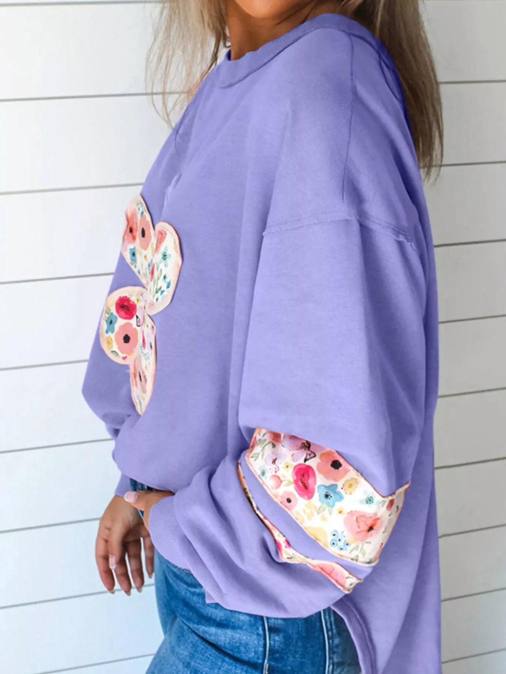 Plus Size Floral Applique Drop Shoulder Sweatshirt (11)