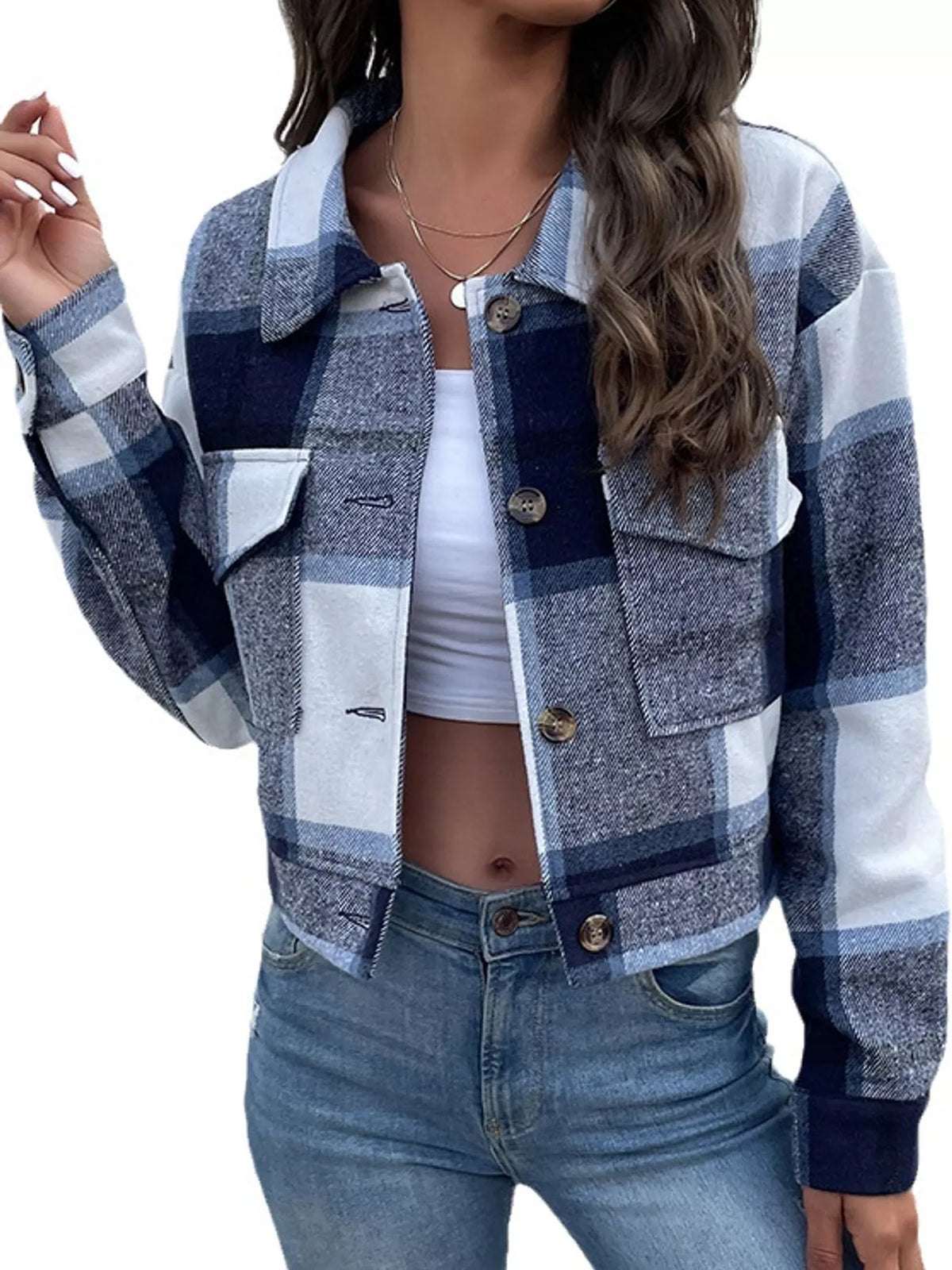 Plaid Button-up Cropped Jacket (2)