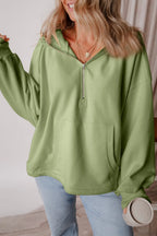 Pocketed Half Zip Dropped Shoulder Hoodie (11)