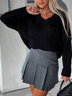 V-neck Cable-knit Long Sleeve Sweater (8)