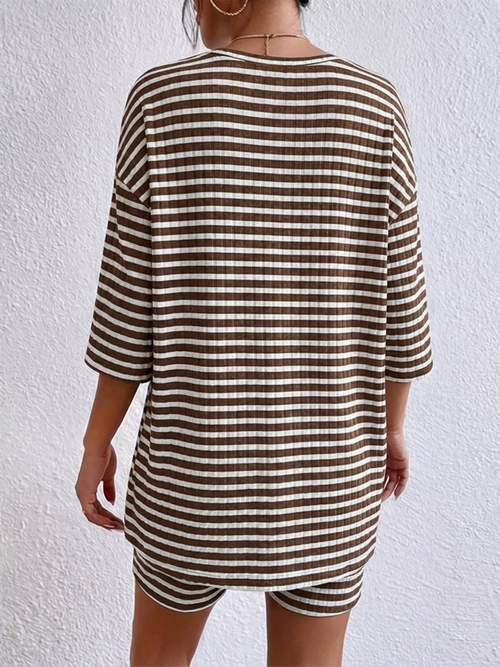 Striped Round Neck Top Shorts Set (20)