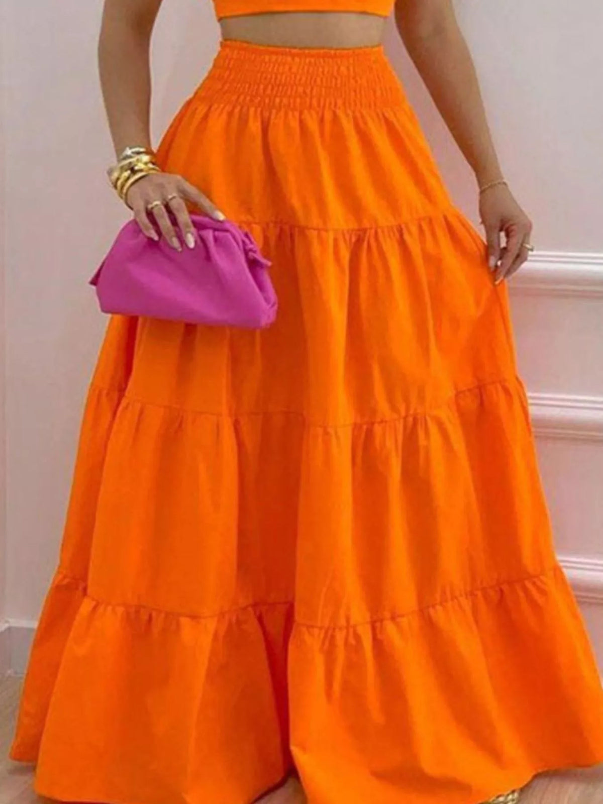 Crop Top Tiered Maxi Skirt Set (7)