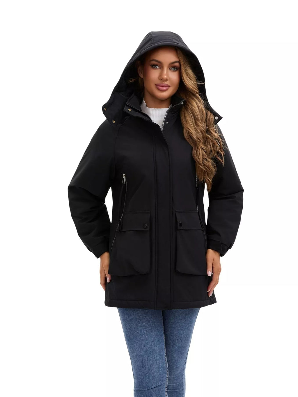 Full Size Zip Up Hooded Parka Outerwear Plus (12)