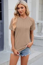 Openwork Round Neck Short Sleeve T-shirt (19)