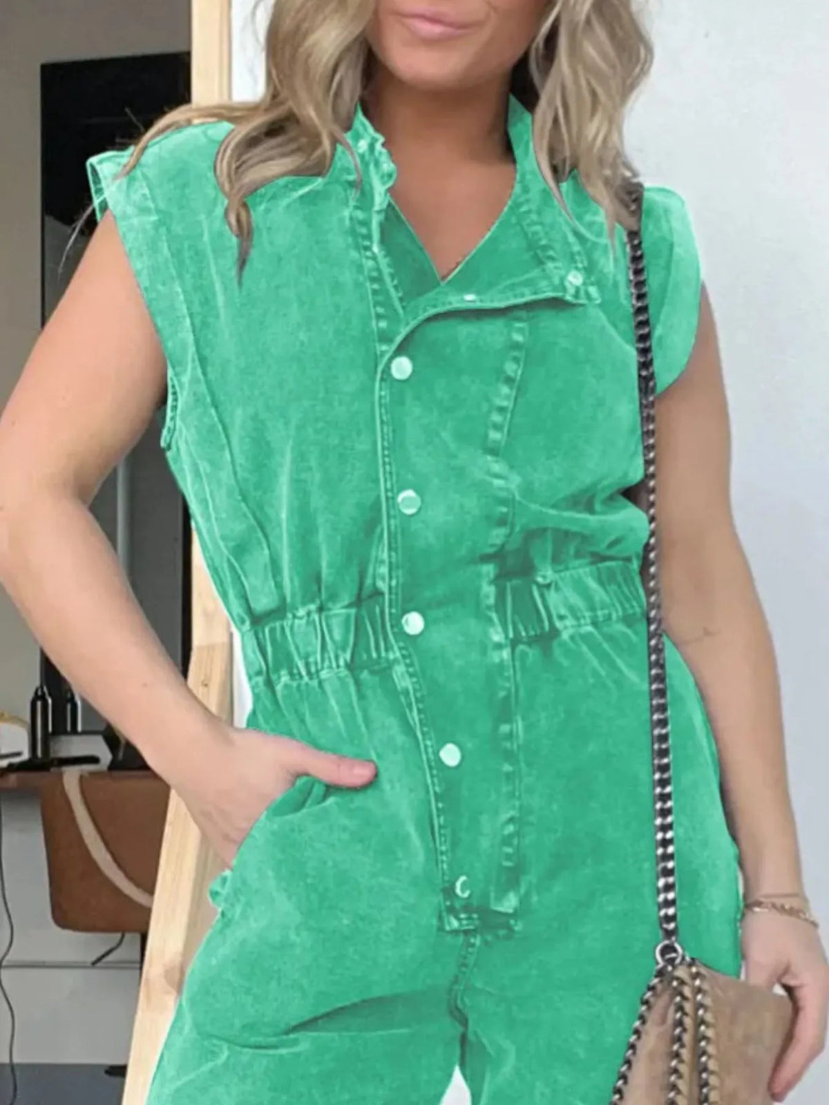 Full Size Button Front Cap Sleeve Denim Jumpsuit Plus (16)