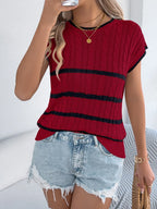 Cable-knit Striped Round Neck Knit Top (12)