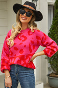 Woven Right Leopard Round Neck Dropped Shoulder Sweater (23)