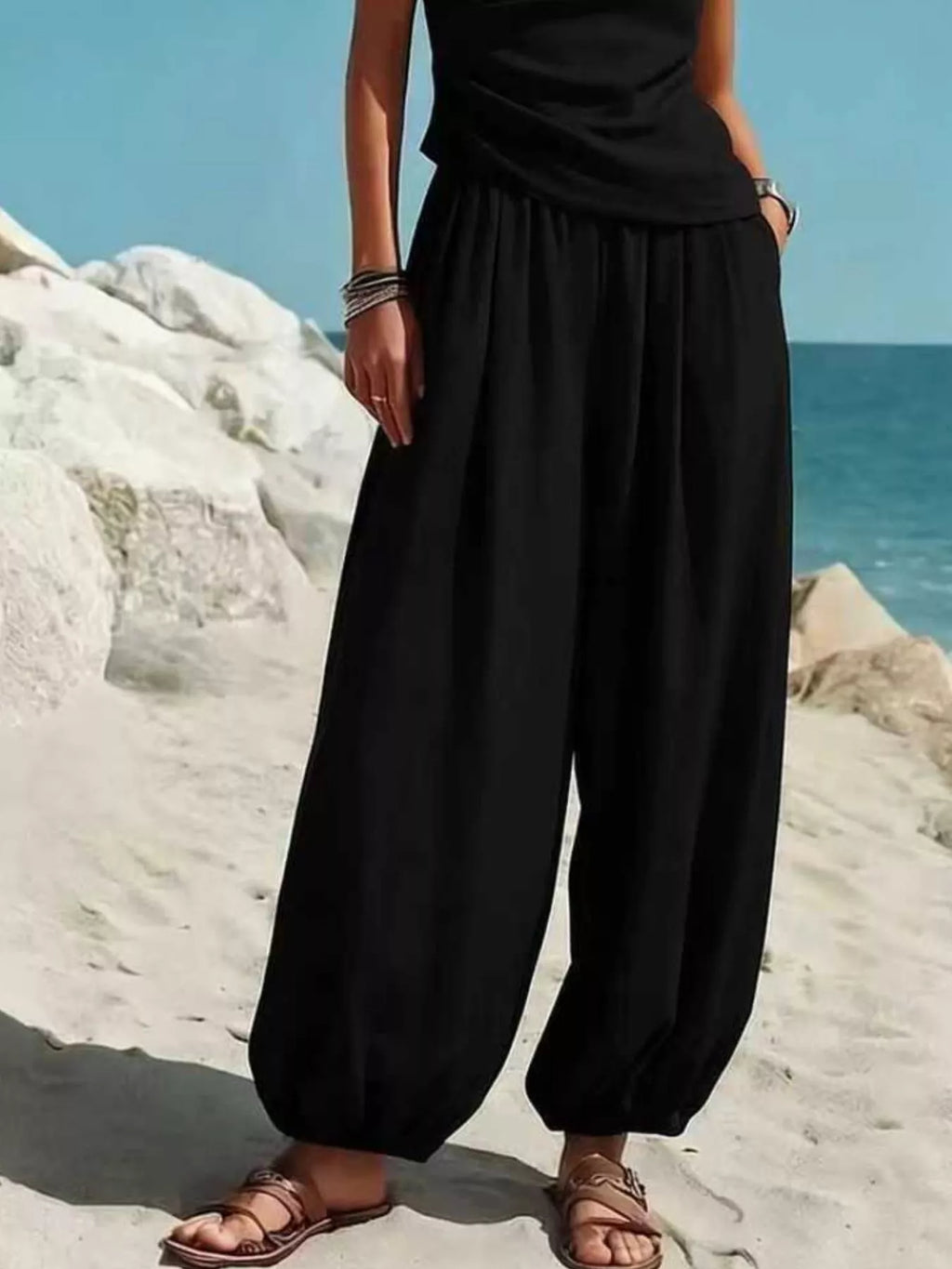 Full Size One-shoulder Top Wide Leg Pants Set Plus (5)
