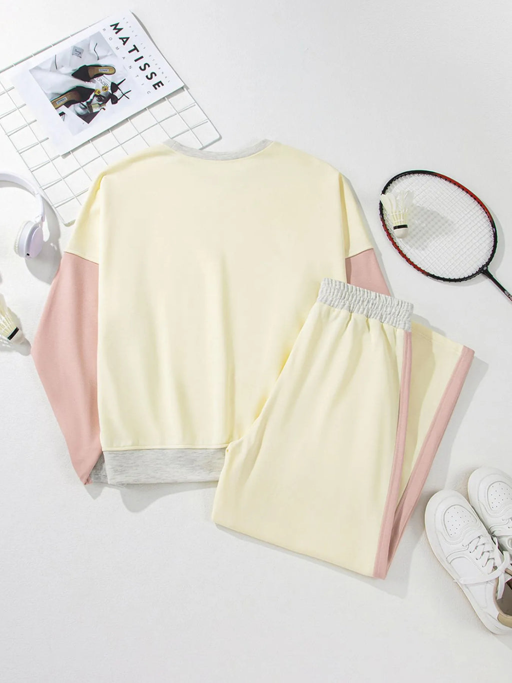 Block Round Neck Top Pants Set (9)