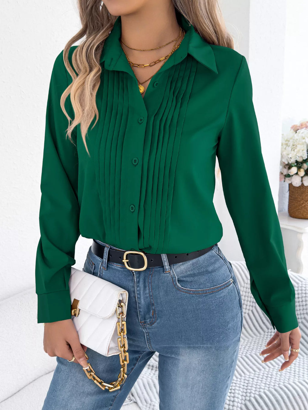 Pleated Front Long Sleeve Shirt (14)