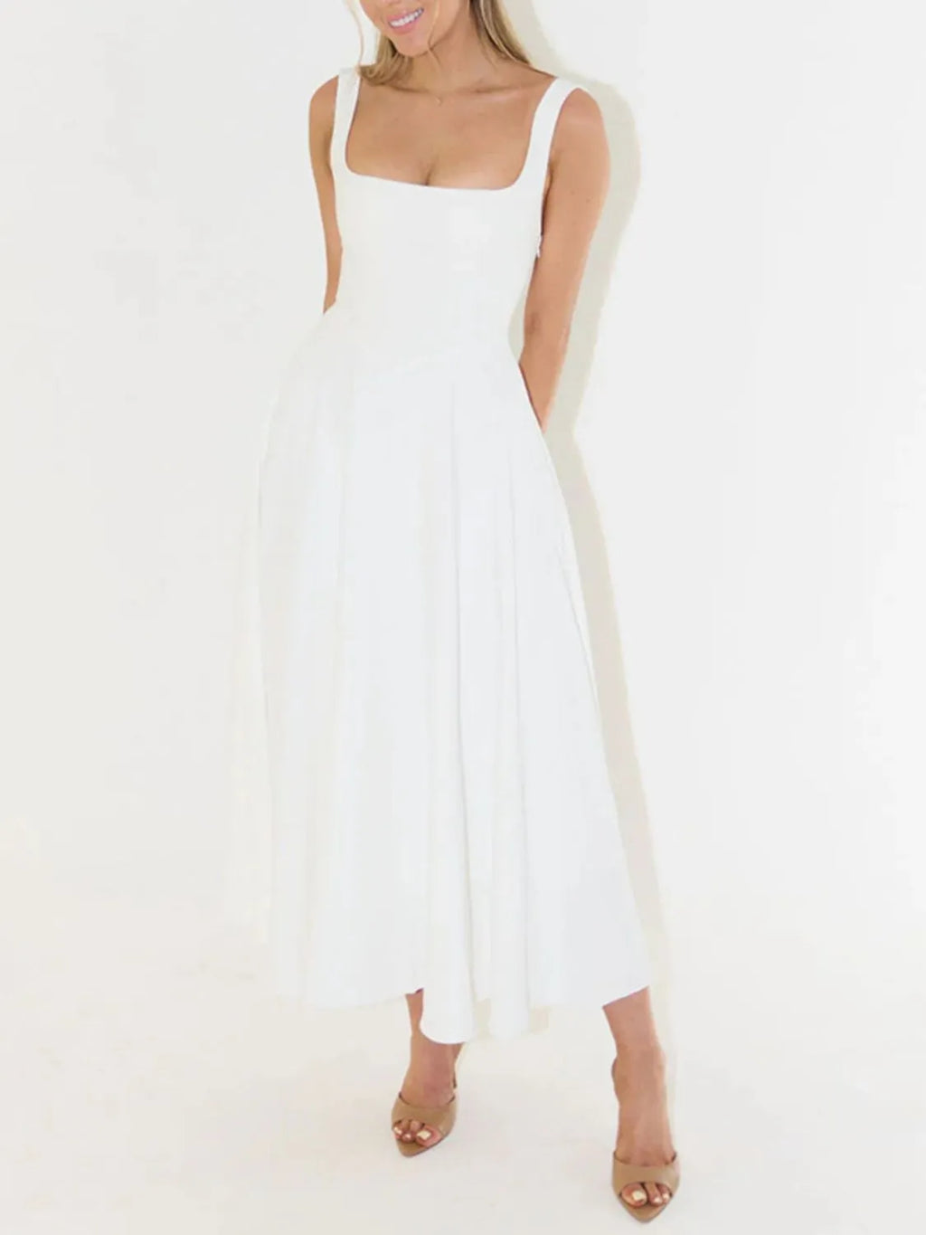 Square Neck Sleeveless Midi Dress (2)