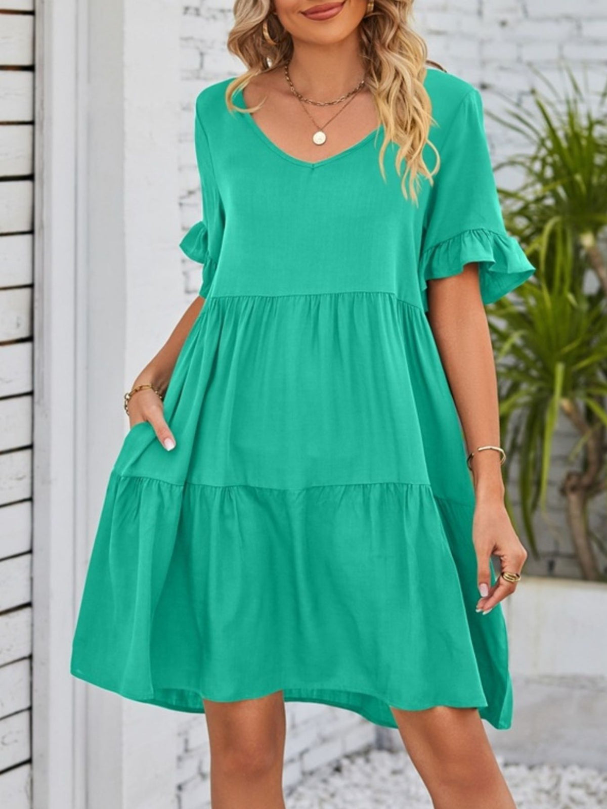 Ruffled Sleeve Tiered Mini Dress (16)