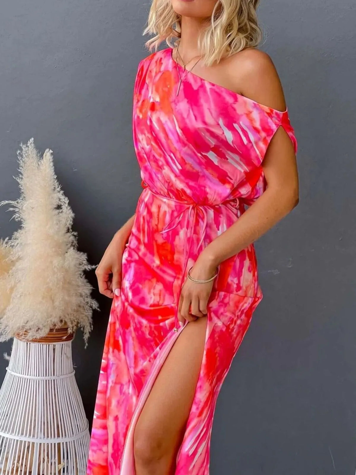 One Shoulder Printed Dress Slit (18)