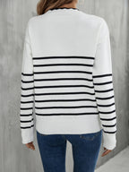 Striped V-neck Drop Shoulder Sweater (2)