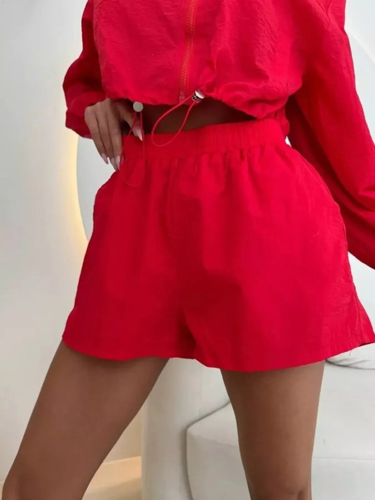 Zip-up Crop Jacket High-waisted Shorts Set (4)