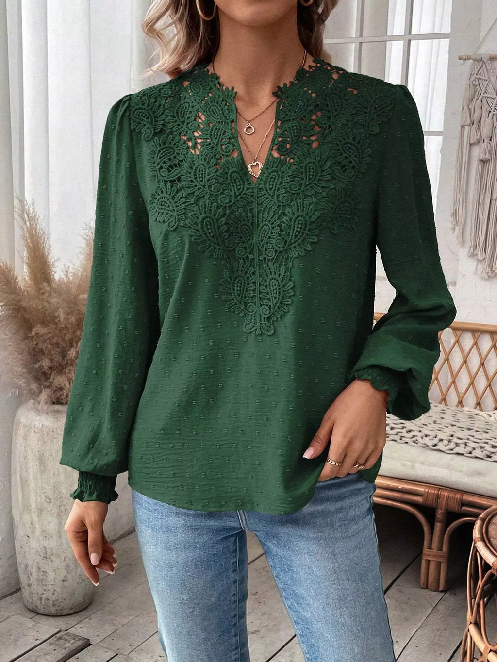 Lace Trim Long Sleeve Blouse (6)