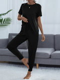Round Neck Short Sleeve Top Pants Set