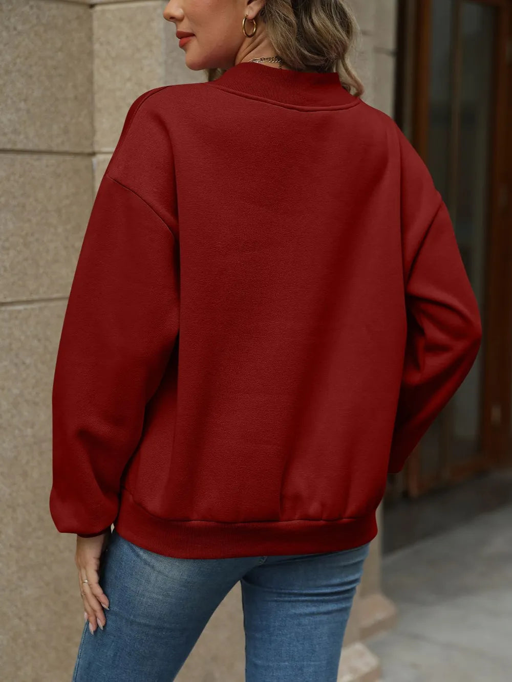 V-neck Long Sleeve Dropped Shoulder Sweatshirt (23)