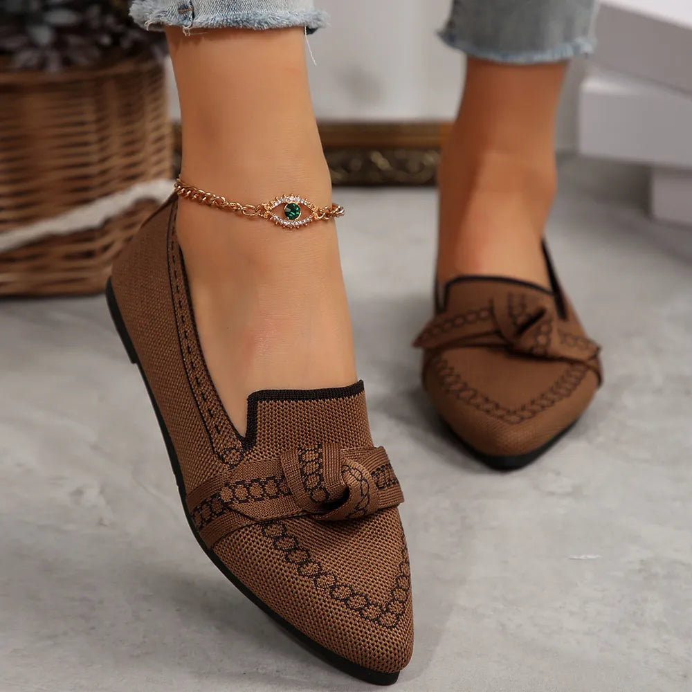 Knitted Slip-on Flats Bow (9)