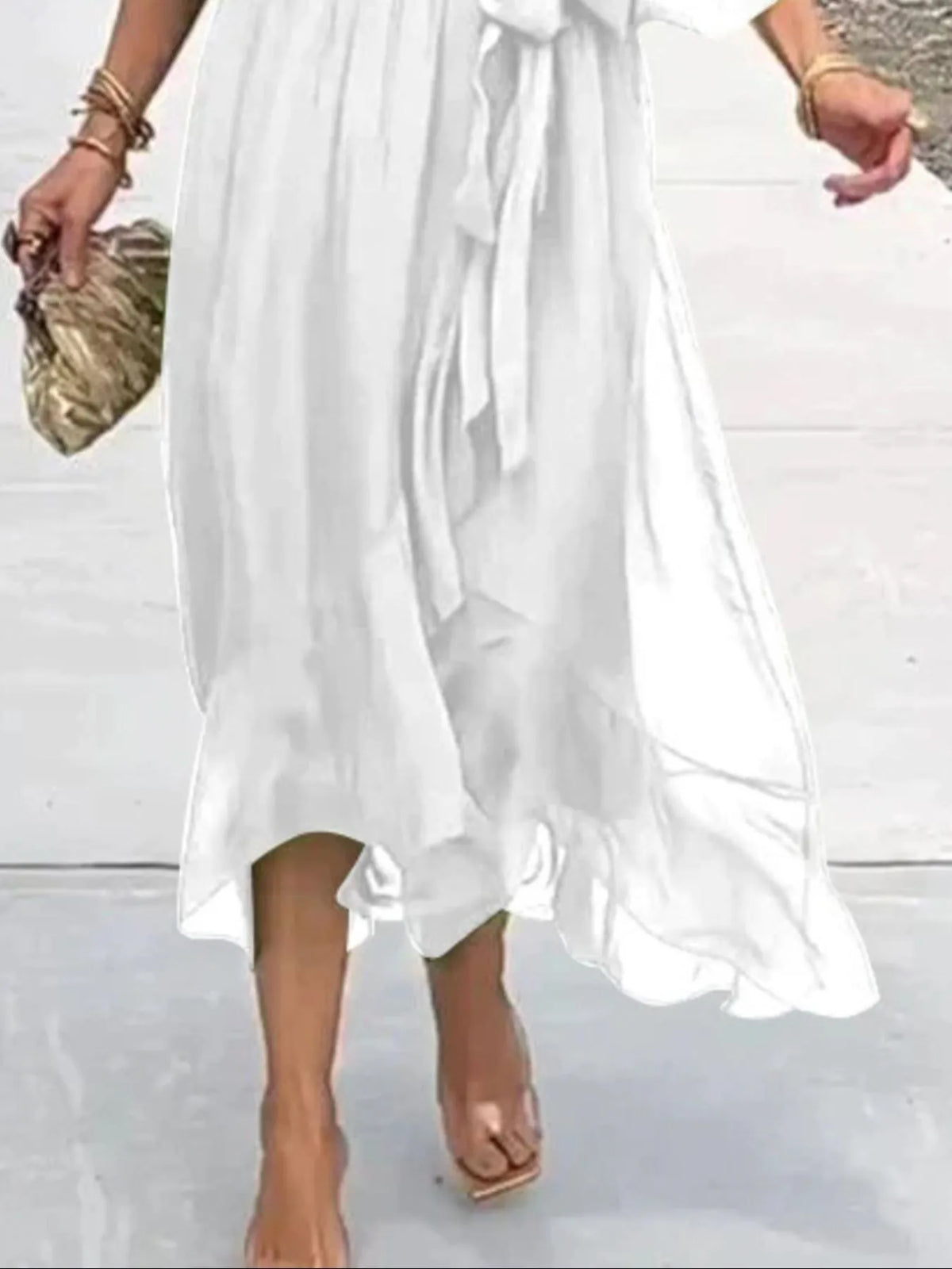Full Size Flowy Tie Front Midi Dress Flutter Sleeves Plus (20)