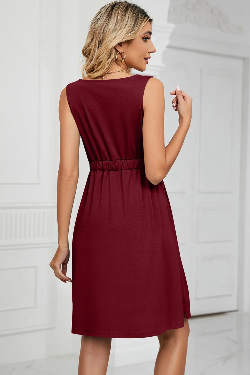 Buttoned Wide Strap Mini Dress (4)