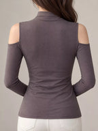 Mock Neck Cold-shoulder Slim-fit T-shirt (15)