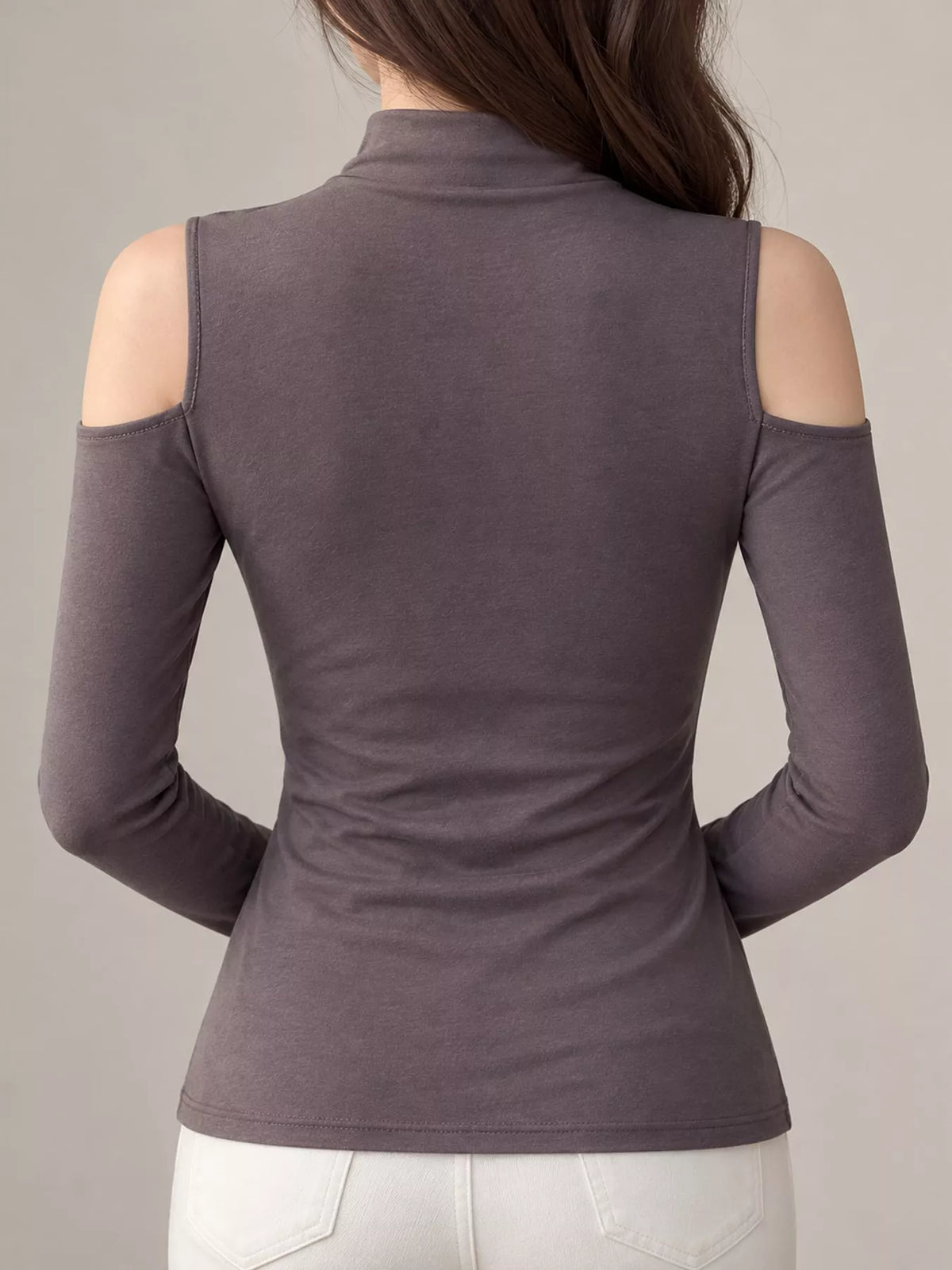 Mock Neck Cold-shoulder Slim-fit T-shirt (15)