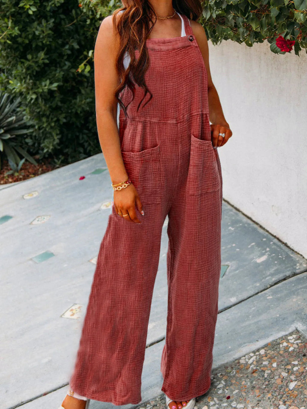 Full Size Casual Wide Leg Textured Overalls Plus (18)