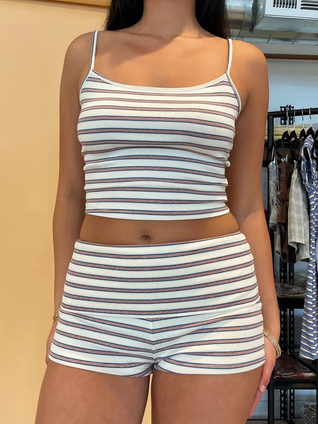 Striped Cropped Cami Shorts Set (2)