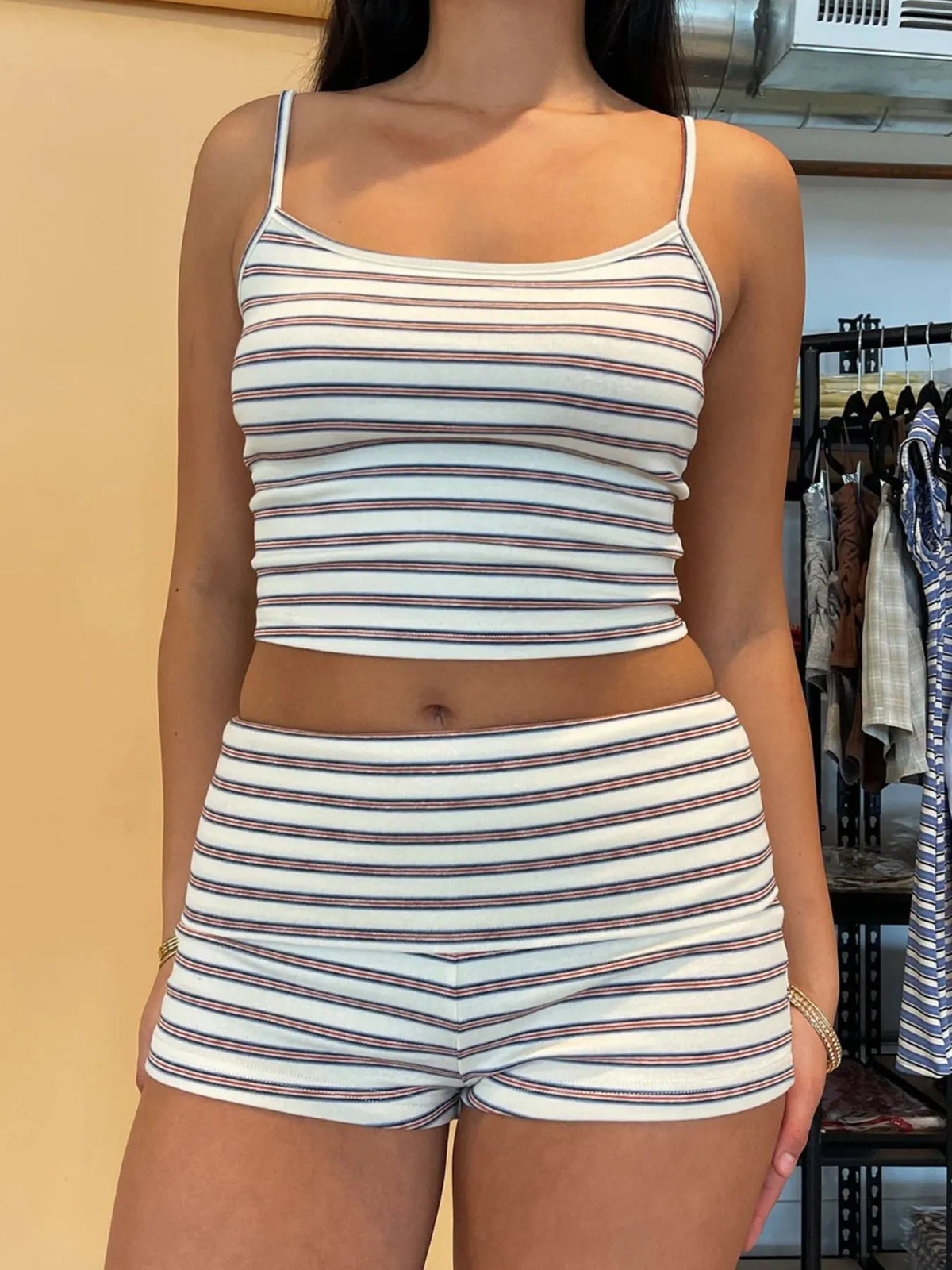 Striped Cropped Cami Shorts Set (2)