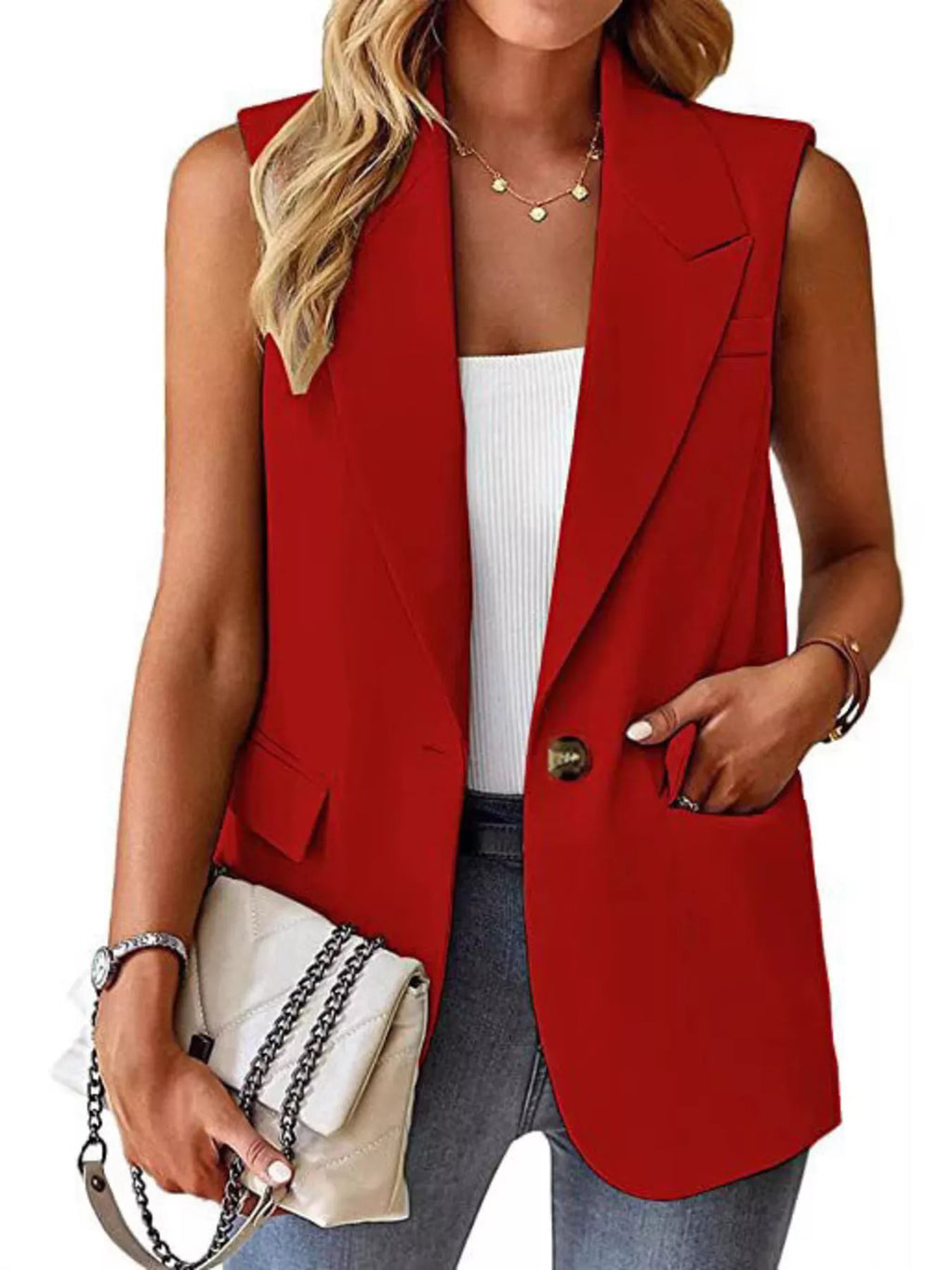 Full Size One Button Lapel Collar Vest Coat Plus (14)