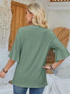 Eyelet Notched Half Sleeve T-shirt (15)