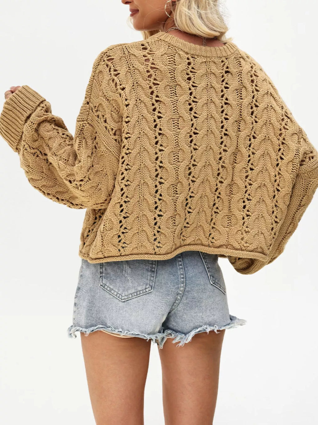 Chic Cable Knit Half-button Openwork Sweater (10)