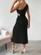 Side Slit Cutout Single Shoulder Dress (17)