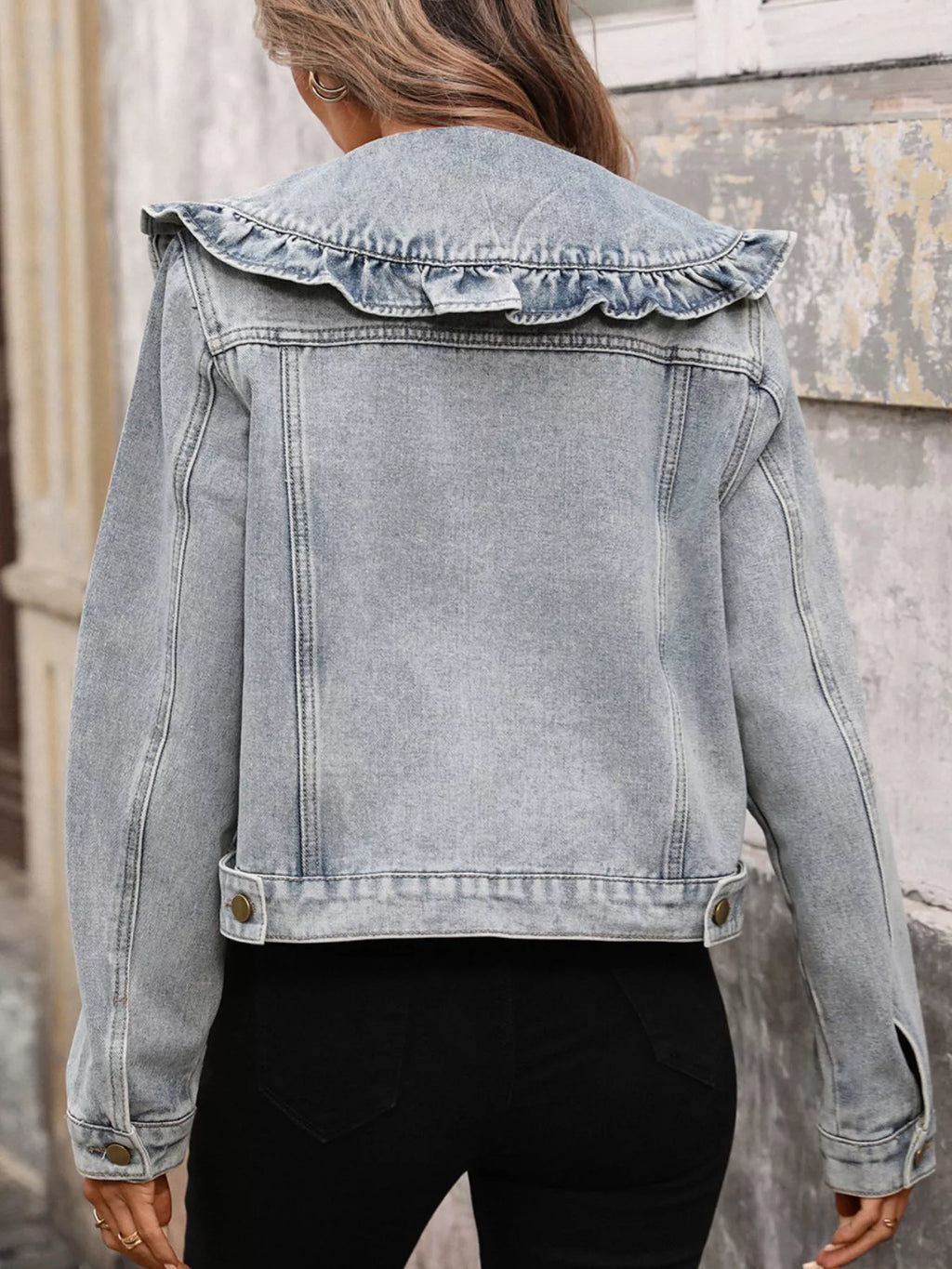 Floral Ruffle Collar Denim Jacket (9)