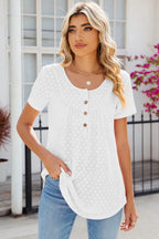 Eyelet Quarter Button Short Sleeve T-shirt (6)