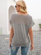 Striped V-neck Short Sleeve T-shirt (8)
