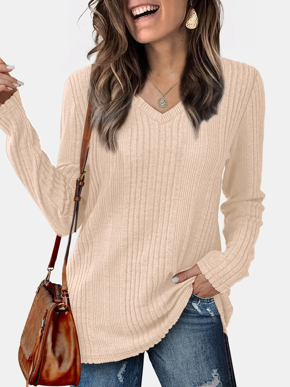 V-neck Long Sleeve T-shirt (14)